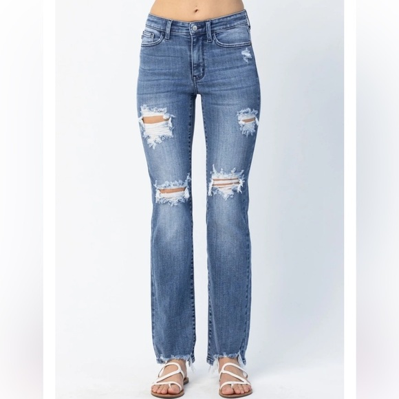 Judy Blue jeans Destroy Get Something Straight Mid Rise raw hem 24W new - Picture 1 of 14